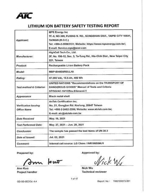 un38.3 test report pdf